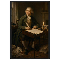 Framed portrait of Thomas Jefferson at his writing desk, ready to hang.
