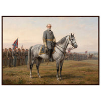 Framed equestrian painting of General Lee mounted with his Confederate generals, in a solid wood frame.