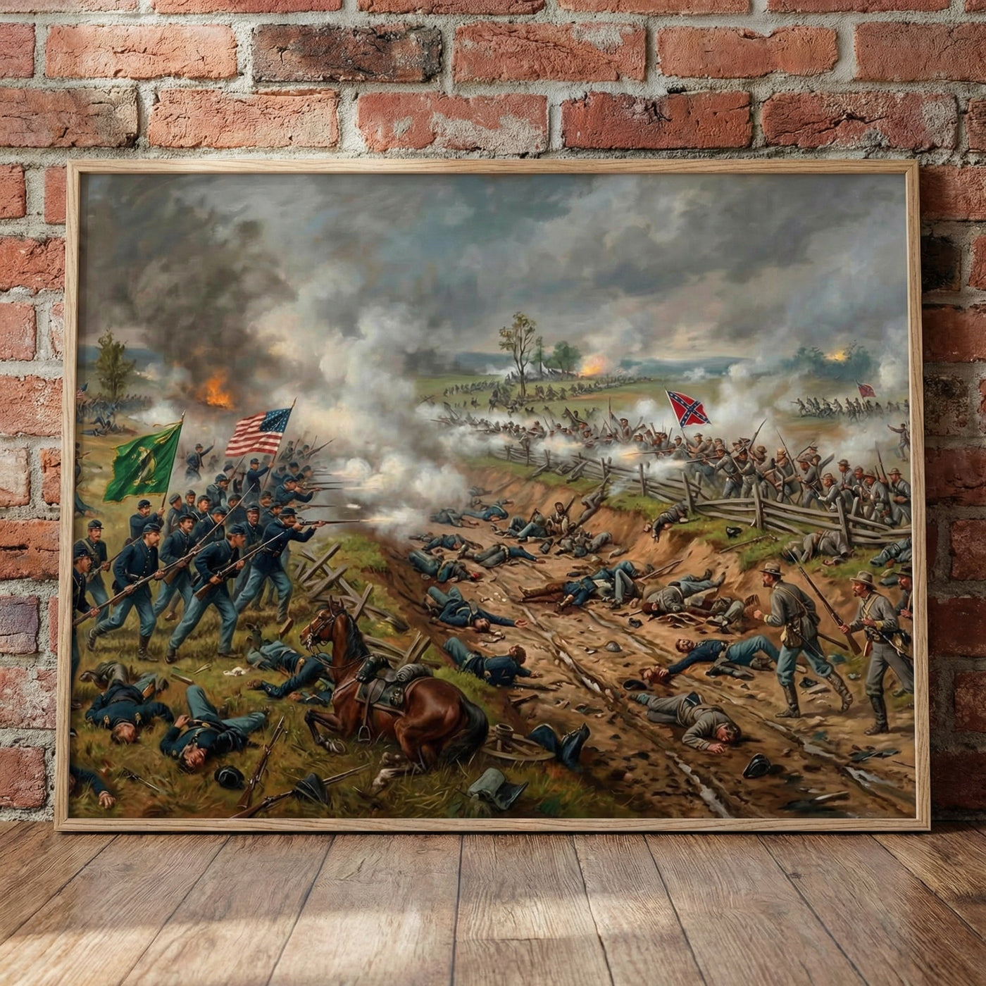 Framed print of the Battle of Antietam, ready to hang.