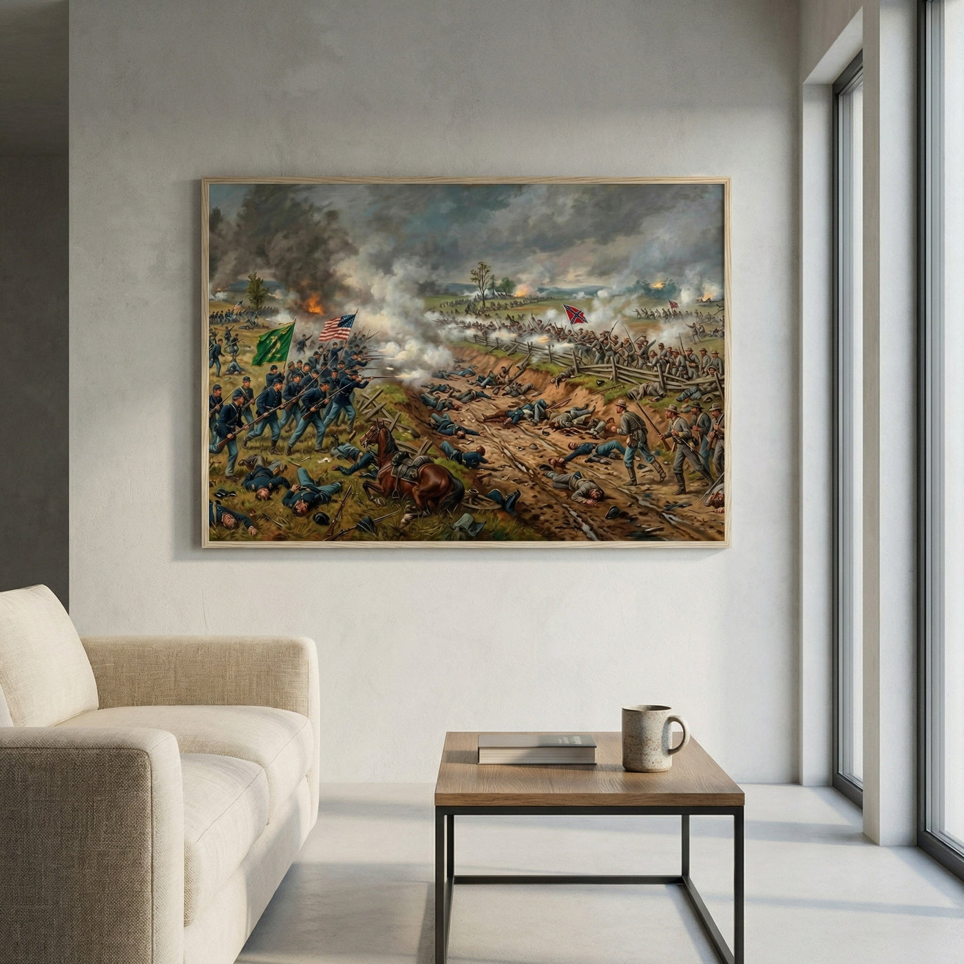 Framed print of the Battle of Antietam, ready to hang.