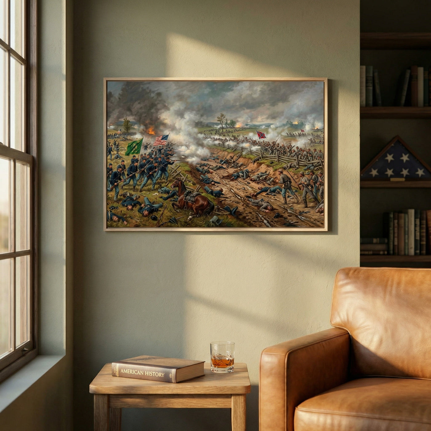 Framed print of the Battle of Antietam, ready to hang.