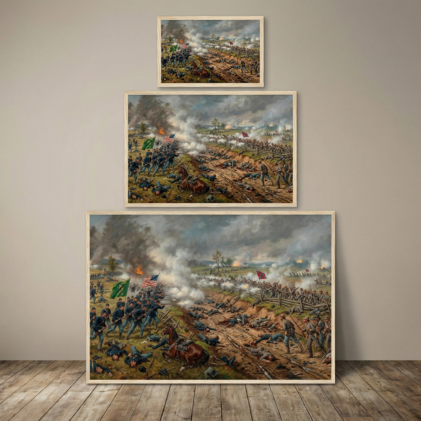 Framed print of the Battle of Antietam, ready to hang.