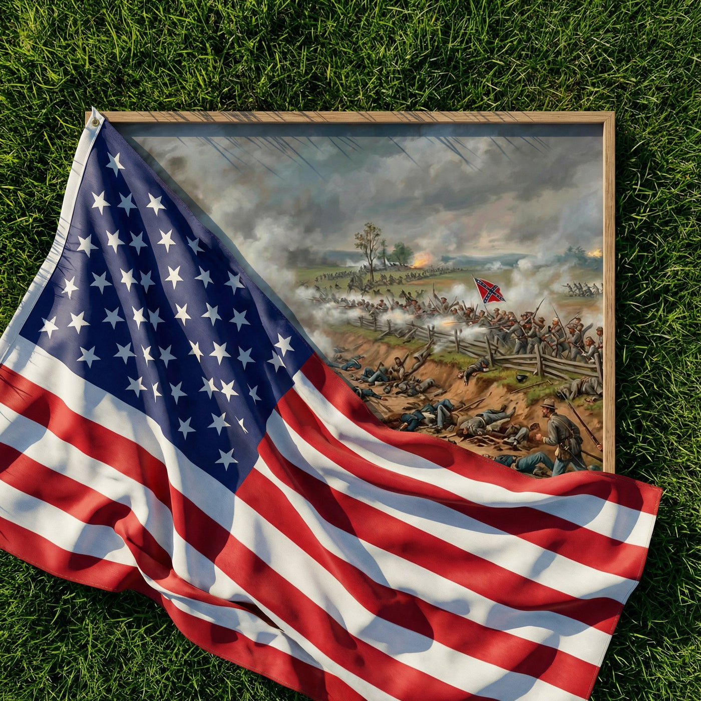 Framed print of the Battle of Antietam, ready to hang.