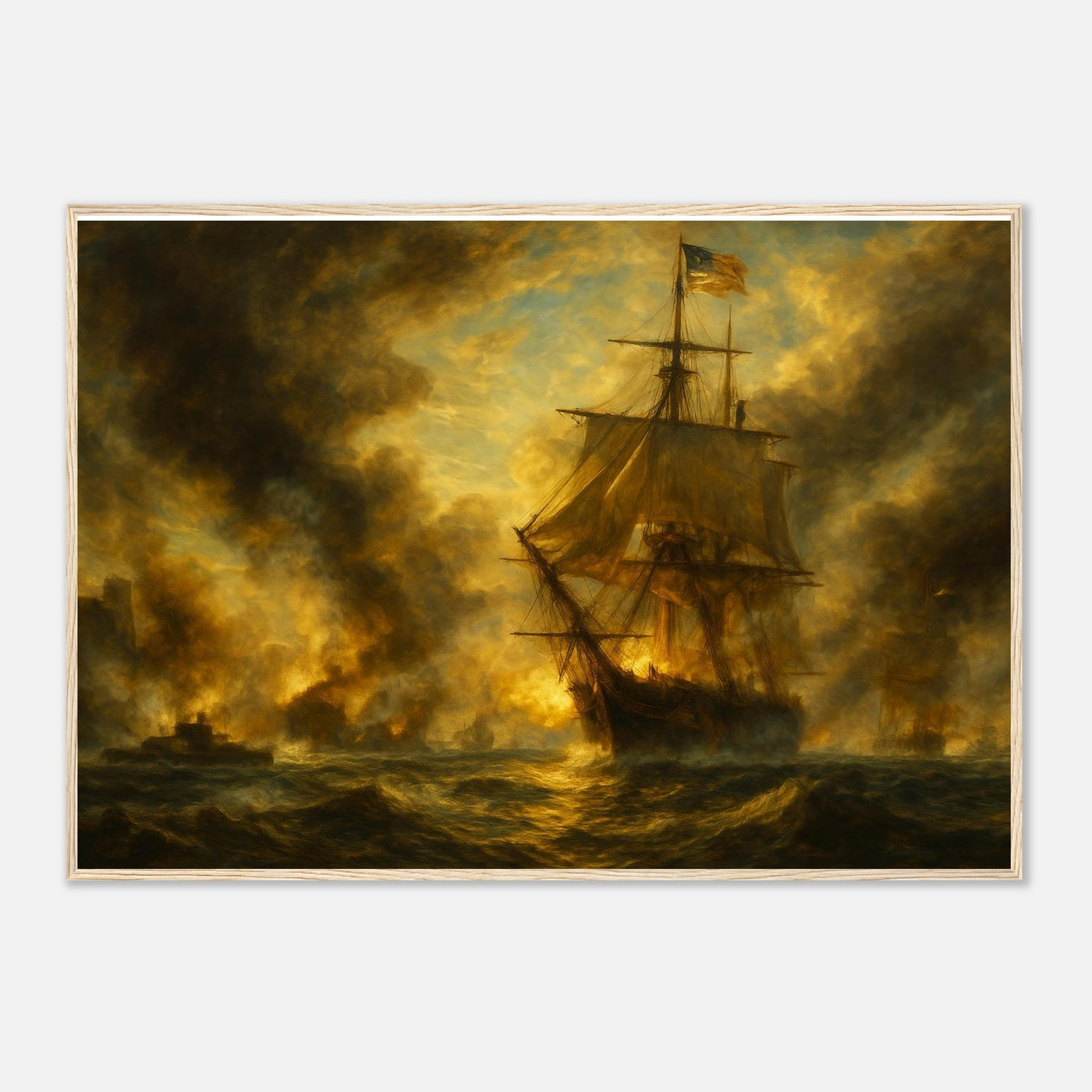 Framed print of the Battle of Mobile Bay, ready to hang.