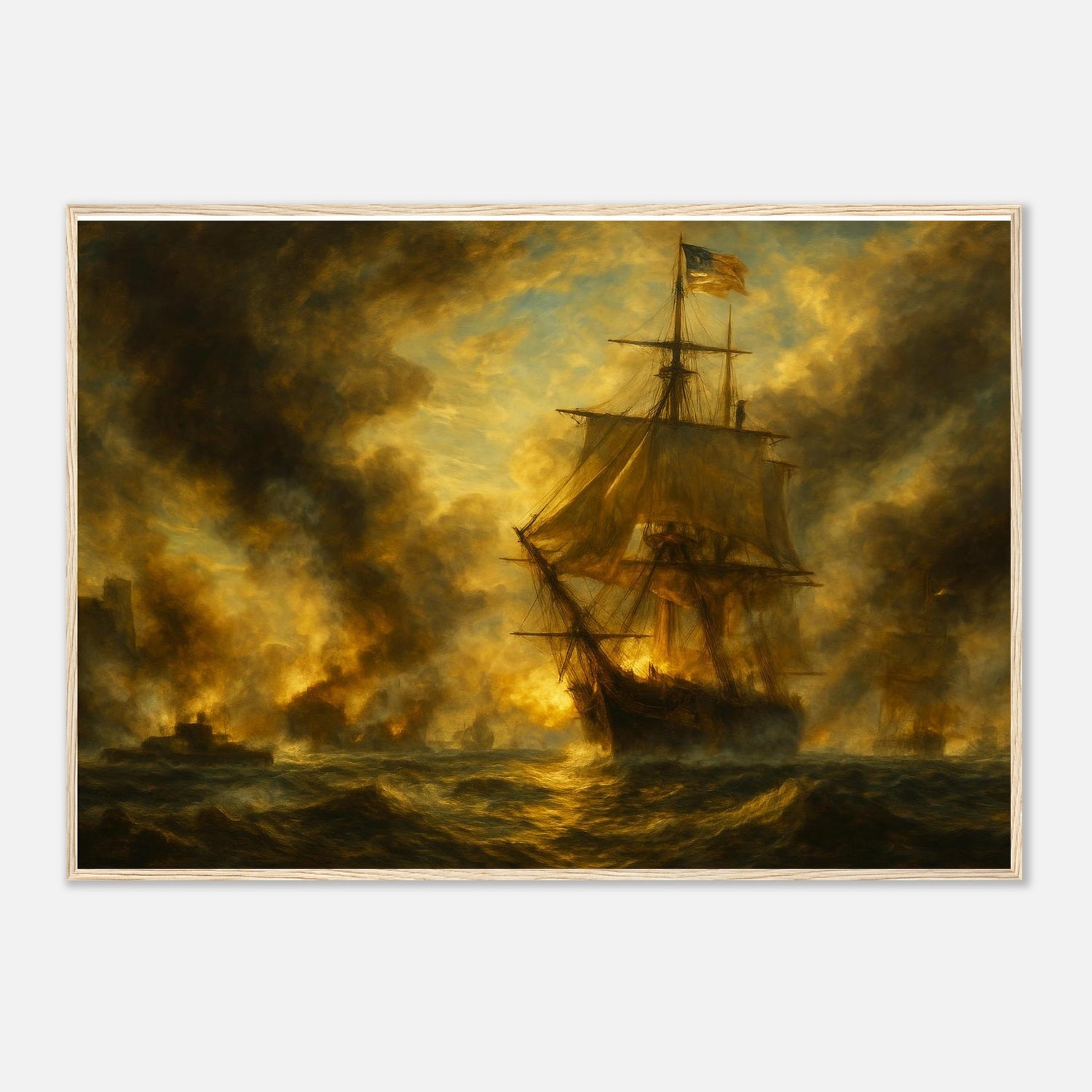 Framed print of the Battle of Mobile Bay, ready to hang.