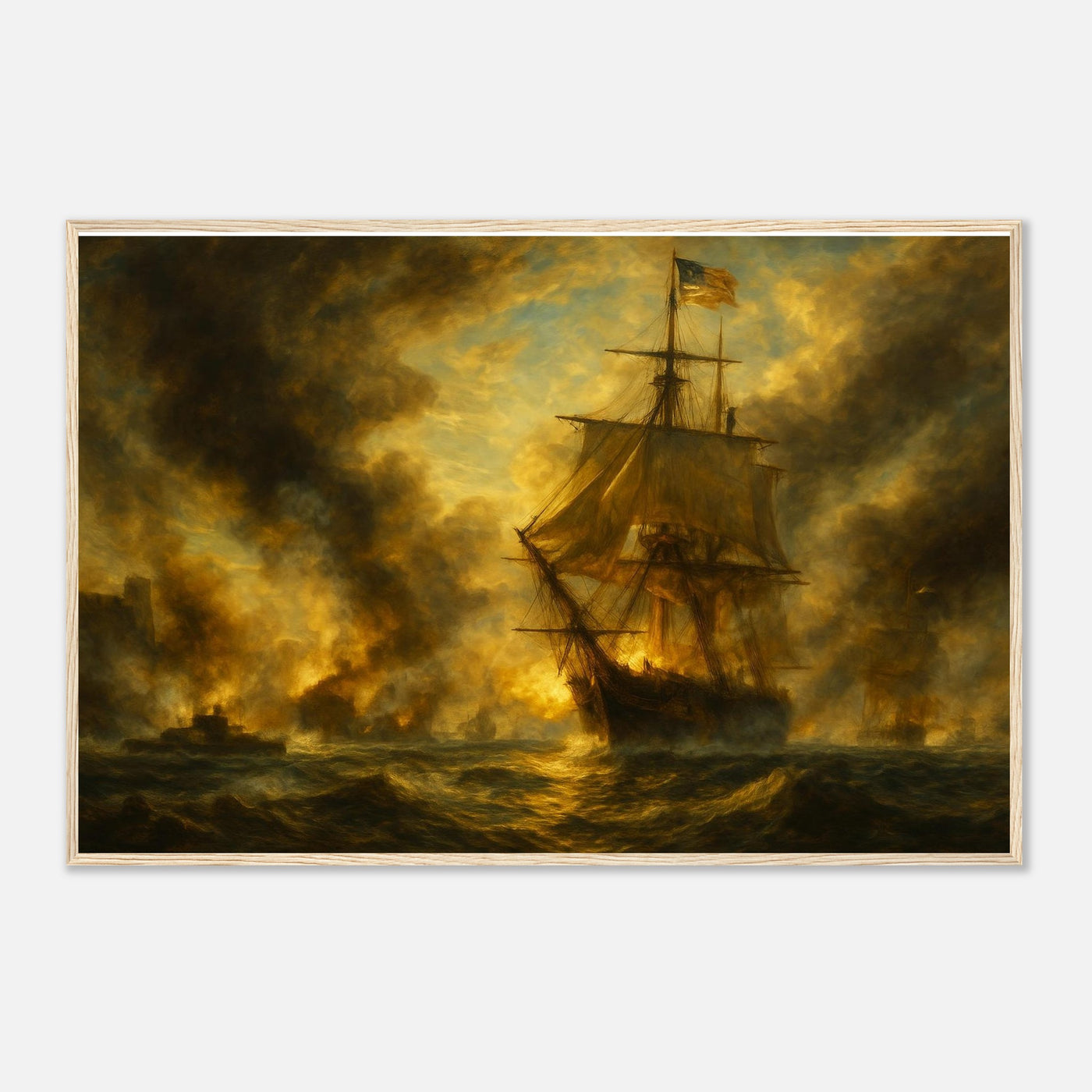 Framed print of the Battle of Mobile Bay, ready to hang.