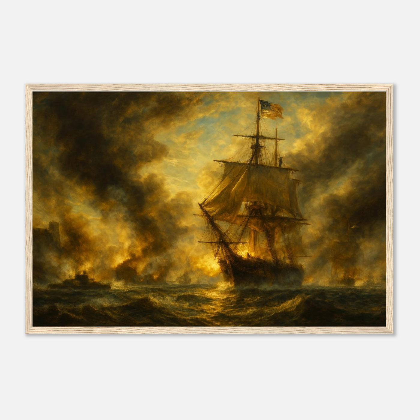 Framed print of the Battle of Mobile Bay, ready to hang.
