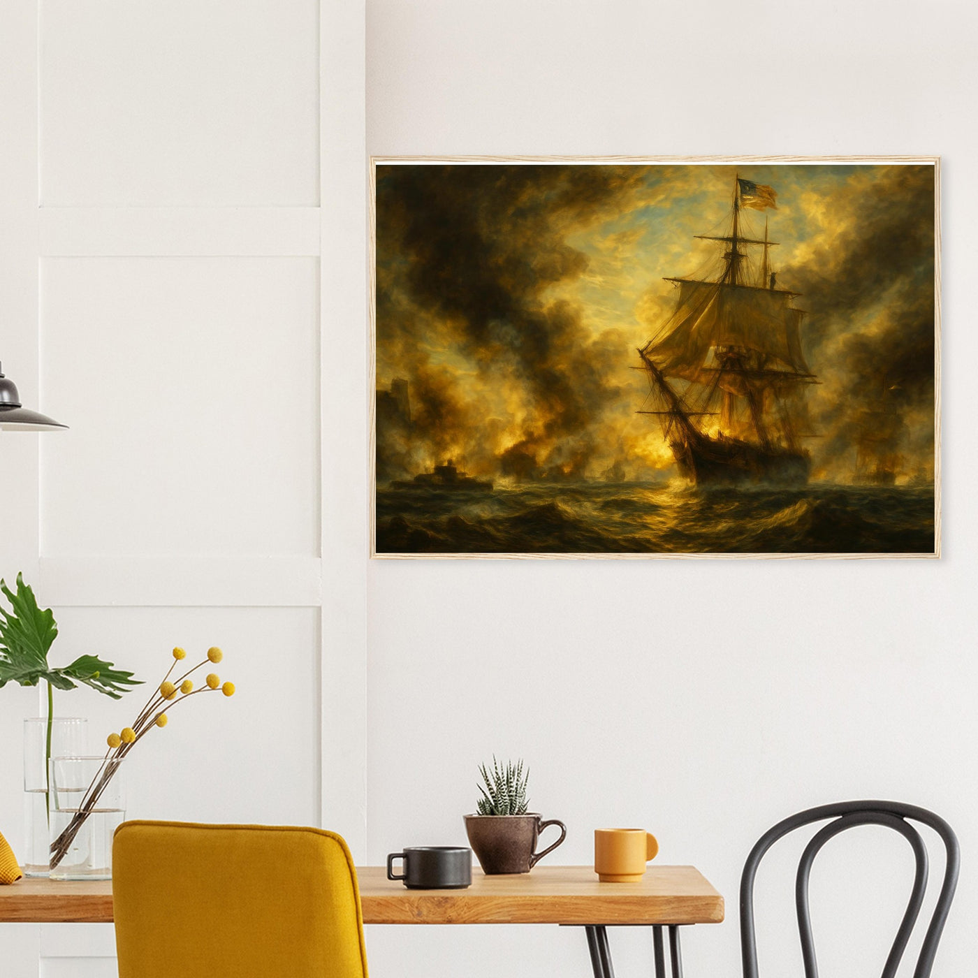 Framed print of the Battle of Mobile Bay, ready to hang.