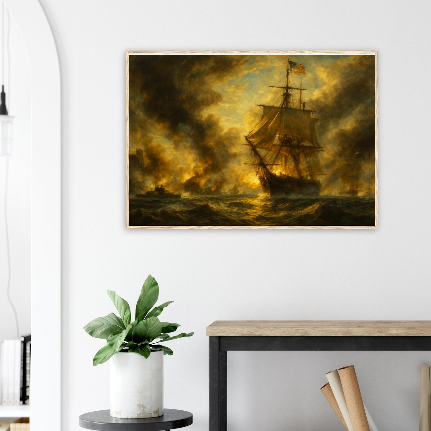 Framed print of the Battle of Mobile Bay, ready to hang.
