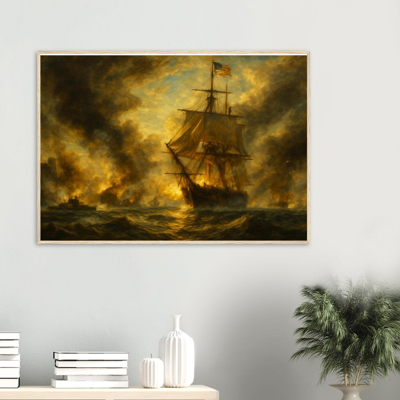 Framed print of the Battle of Mobile Bay, ready to hang.