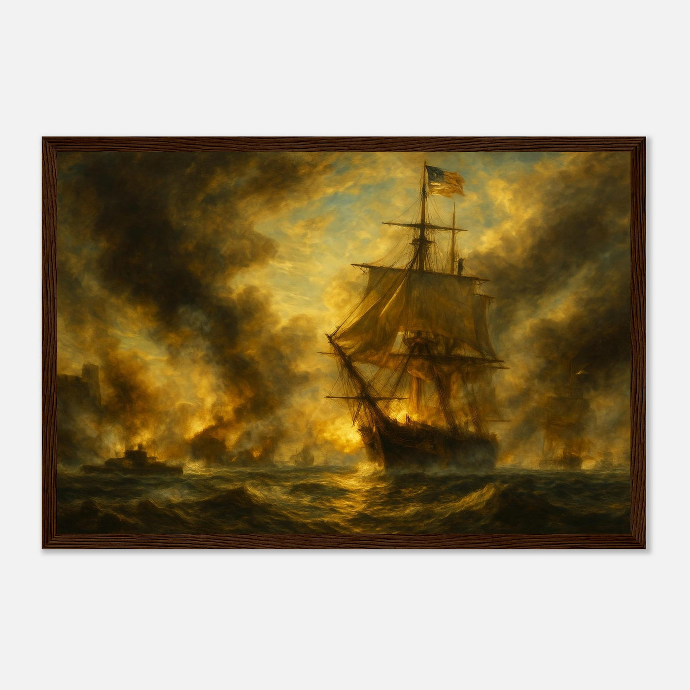 Framed print of the Battle of Mobile Bay, ready to hang.