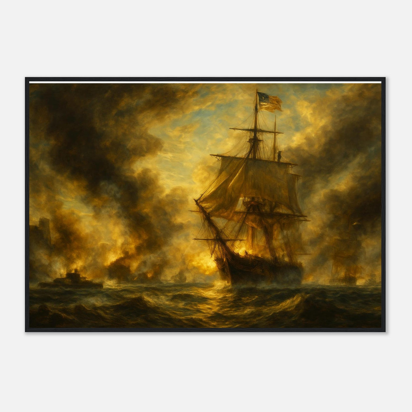 Framed print of the Battle of Mobile Bay, ready to hang.