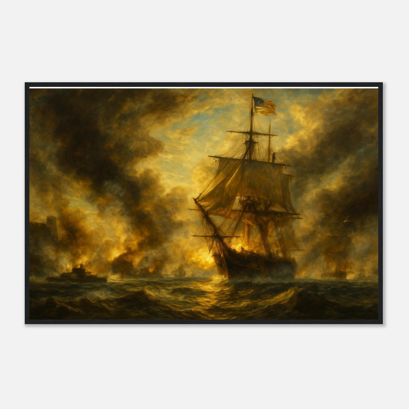 Framed print of the Battle of Mobile Bay, ready to hang.