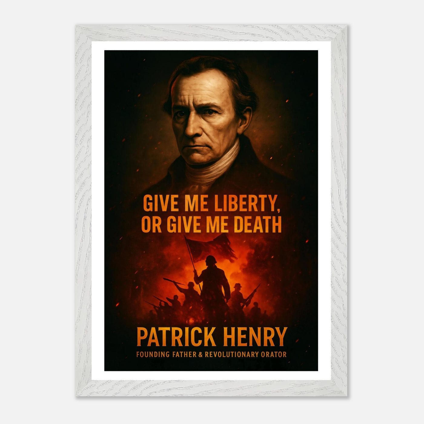 Framed Patrick Henry 'give me liberty' quote print, ready to hang.