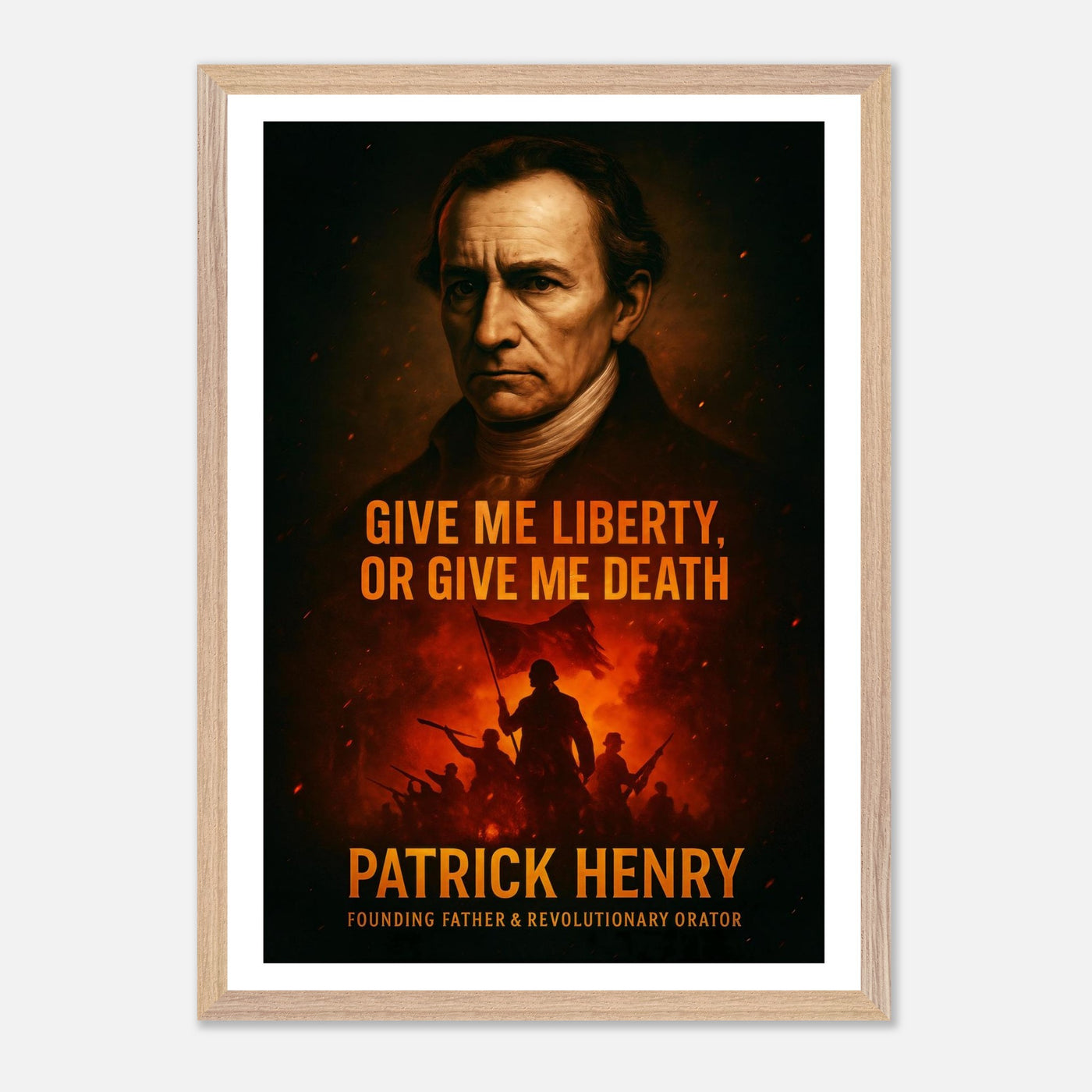 Framed Patrick Henry 'give me liberty' quote print, ready to hang.