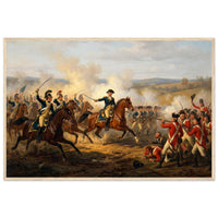 Framed art print of a mounted officer leading a Civil War cavalry charge with the colors, in a solid wood frame.