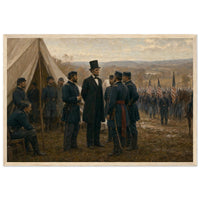 Framed art print of a Union army encampment with tents and officers at Antietam, in a solid wood frame.