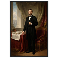 Framed standing portrait of President Abraham Lincoln, ready to hang.