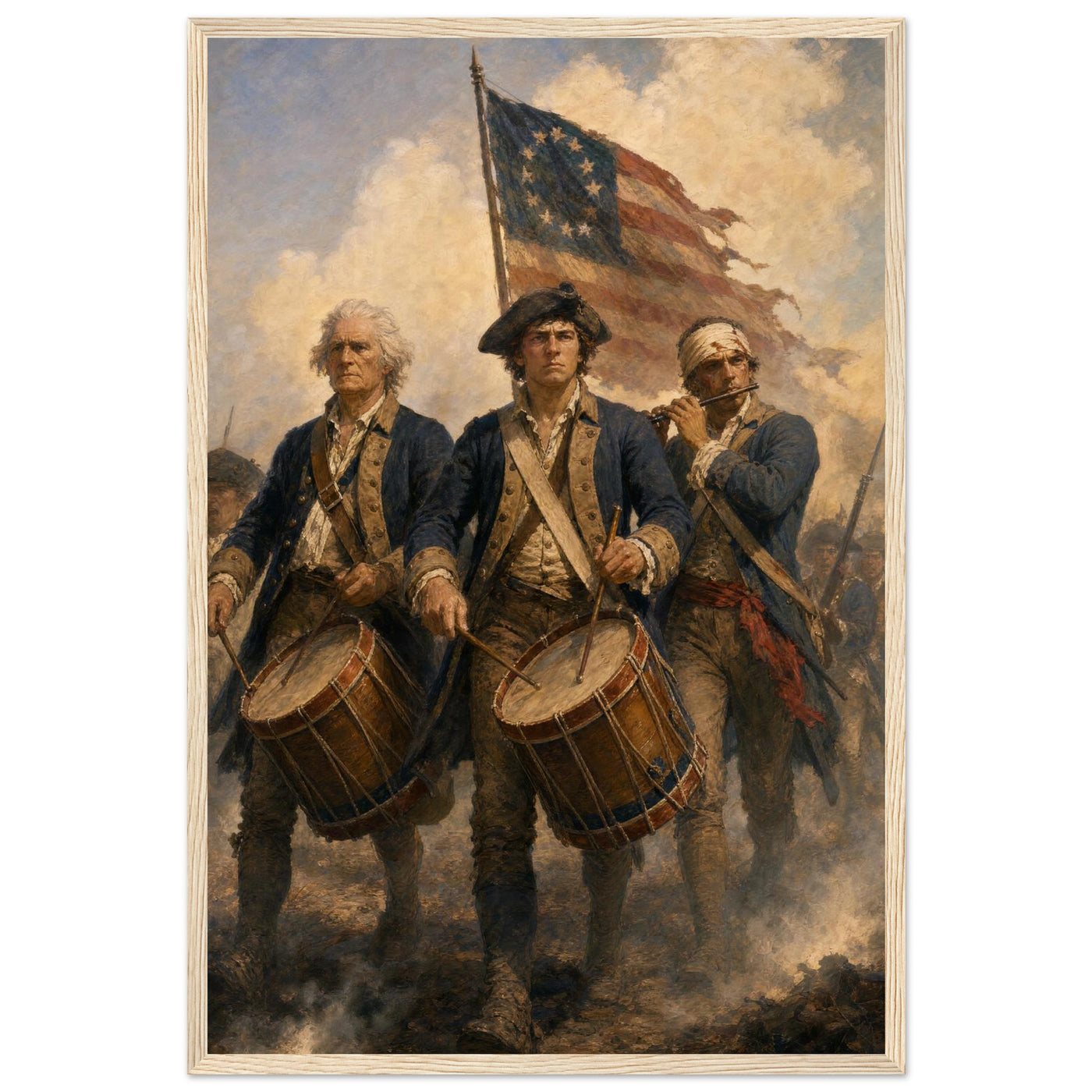 Framed print of 'The Spirit of '76' fife and drum, ready to hang.
