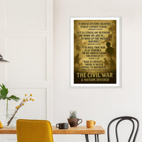Framed print depicting the divided nation of the Civil War, ready to hang.