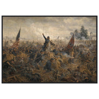 Framed panoramic art print of the Battle of Antietam, in a solid wood frame.