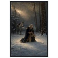 Framed print of Washington praying in the snow at Valley Forge, ready to hang.