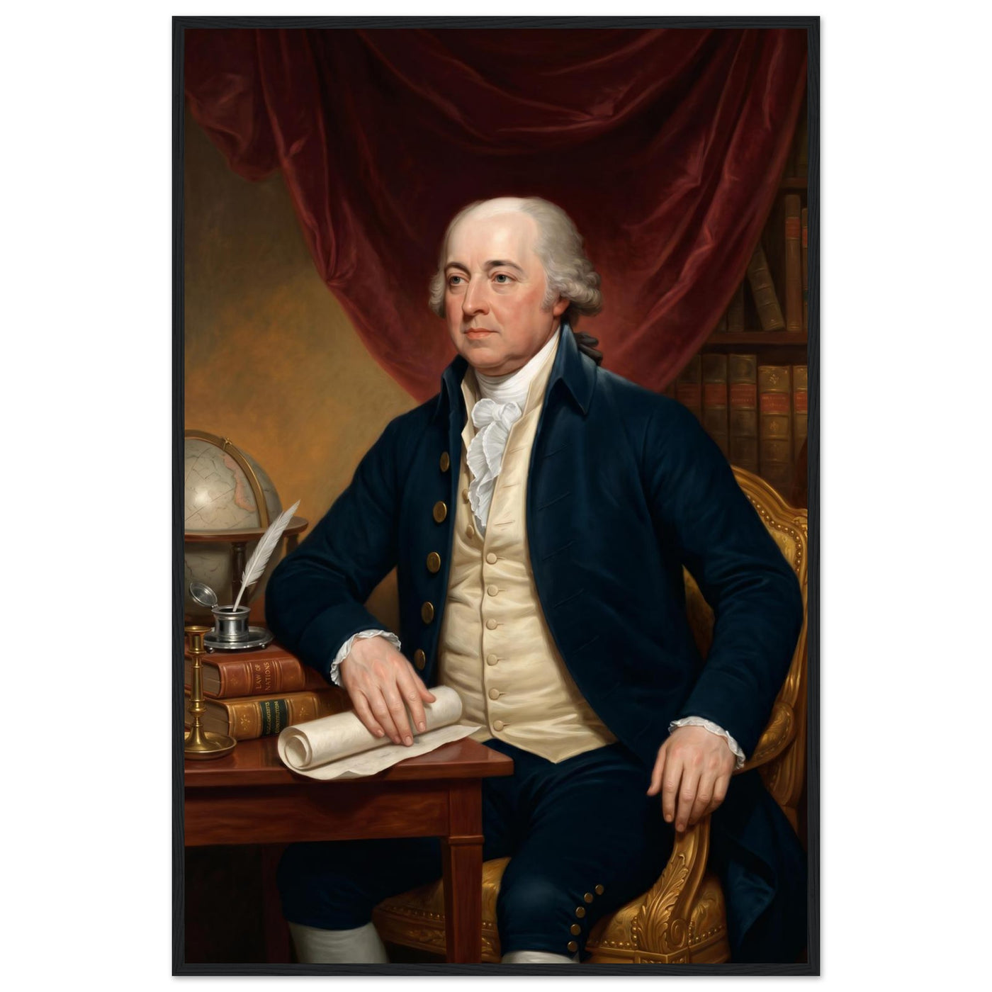 Framed portrait of a Revolutionary-era patriot, ready to hang.