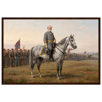Framed equestrian painting of General Lee mounted with his Confederate generals, in a solid wood frame.
