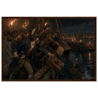 Framed print of the Boston Tea Party, ready to hang.