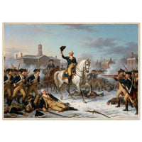 Framed print of Washington rallying the troops at Trenton, ready to hang.