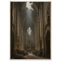The Vault at Christmas — framed fine art print of soldiers resting in a bombed church nave, 12x18″ in a natural wood frame