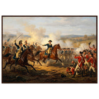 Framed art print of a mounted officer leading a Civil War cavalry charge with the colors, in a solid wood frame.