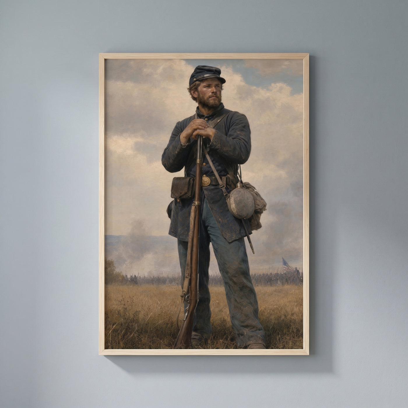 A Soldier's Rest framed print on a plain wall