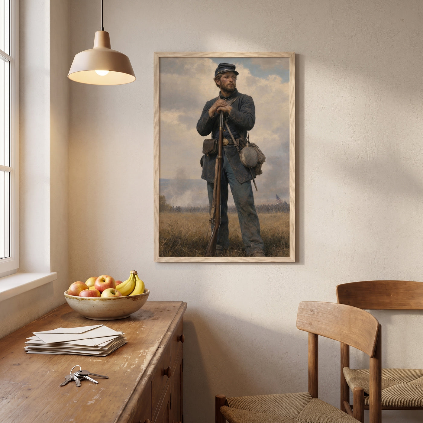 A Soldier's Rest framed print hanging in a home interior