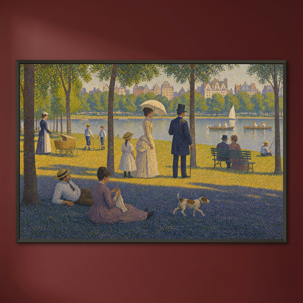 A Sunday Afternoon in Central Park framed print on a plain wall