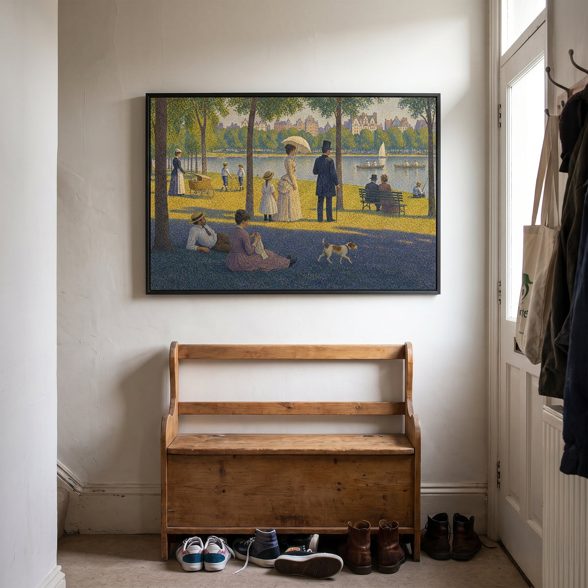 A Sunday Afternoon in Central Park framed print hanging in a home interior