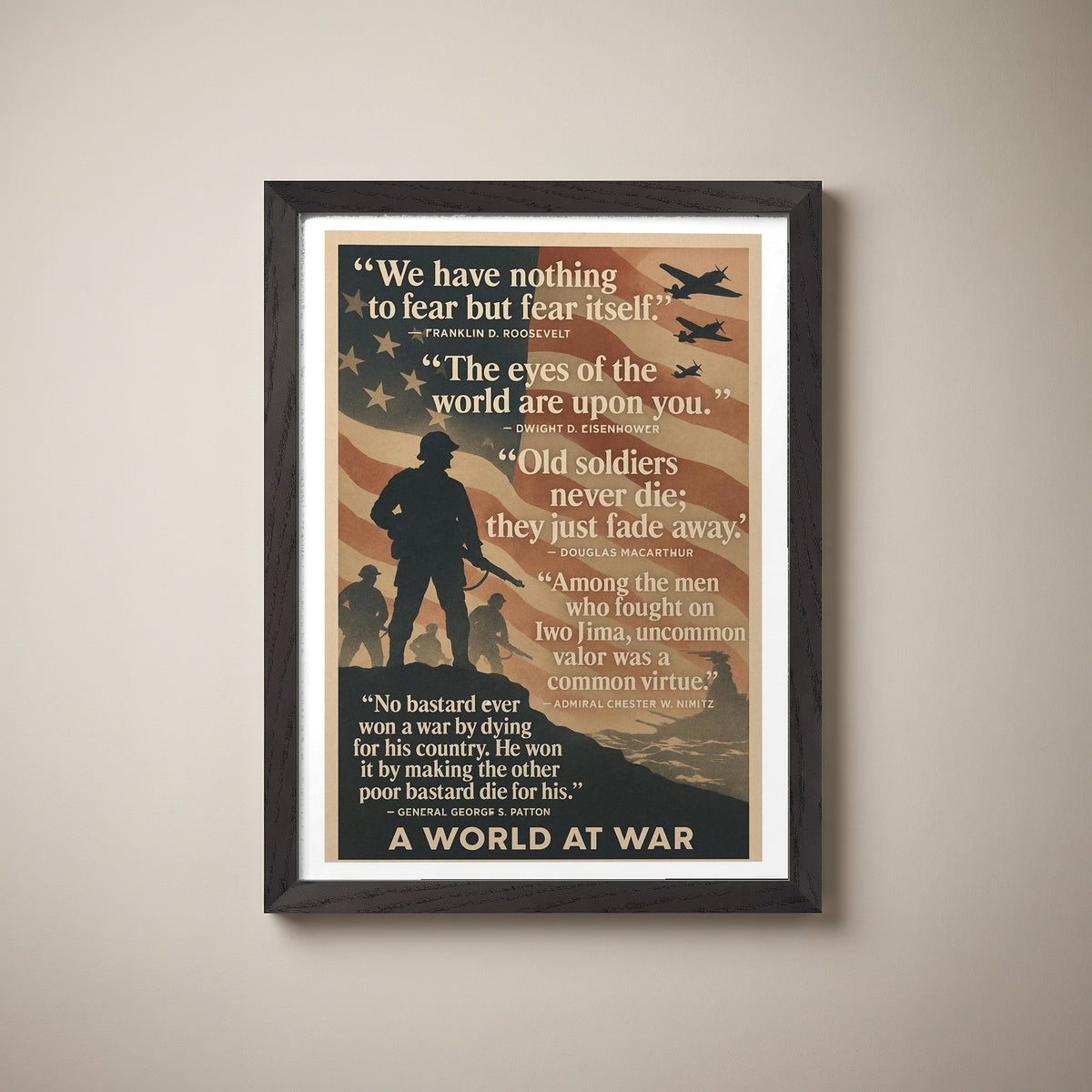 A World at War framed print on a plain wall
