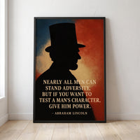 Abraham Lincoln - A Man's Character framed print leaning against a wall