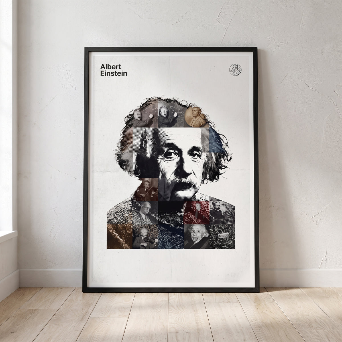 Albert Einstein — Unbound Mind framed print leaning against a wall