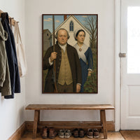 American Gothic, 1776 framed print hanging in a home interior