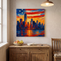 American Skyline canvas print hanging in a home interior