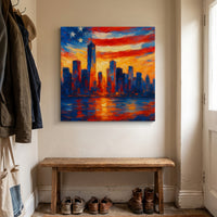 American Skyline canvas print hanging in a home interior