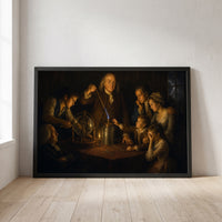 An Experiment on Electricity framed print leaning against a wall