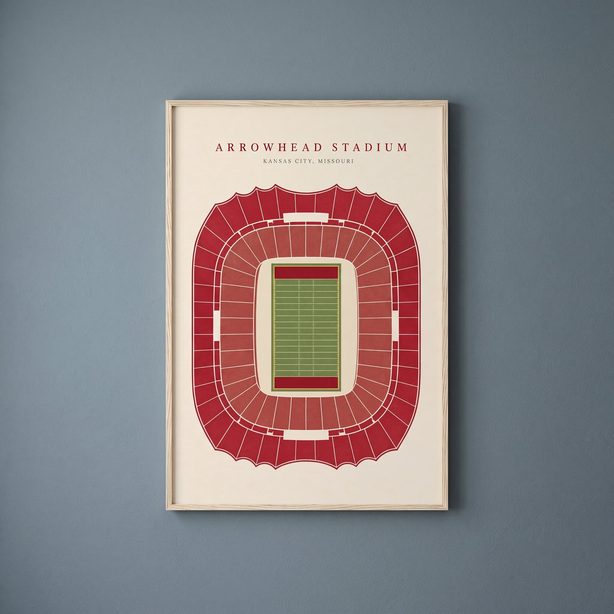 Arrowhead Stadium framed print on a plain wall