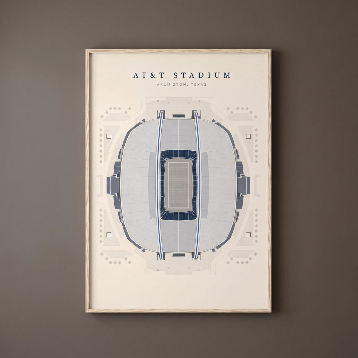 AT&T Stadium framed print on a plain wall