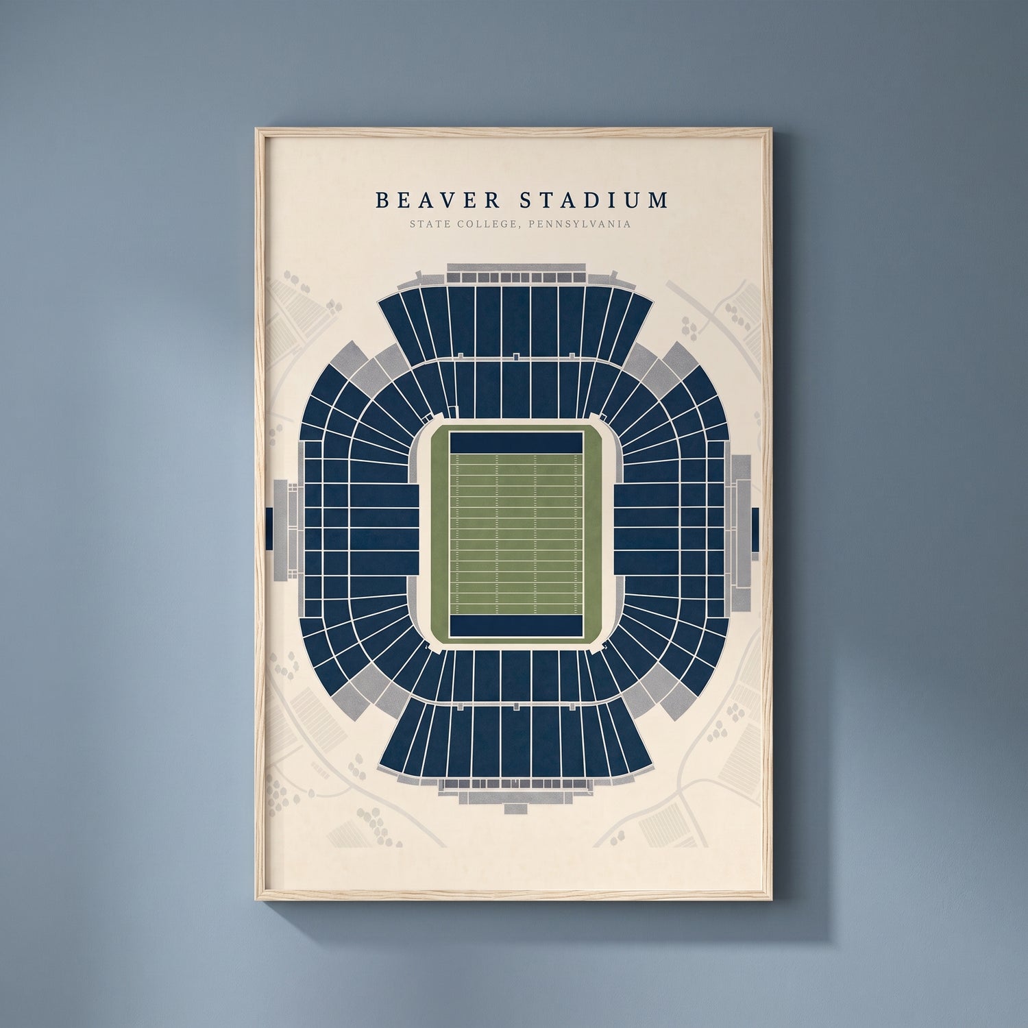 Beaver Stadium framed print on a plain wall