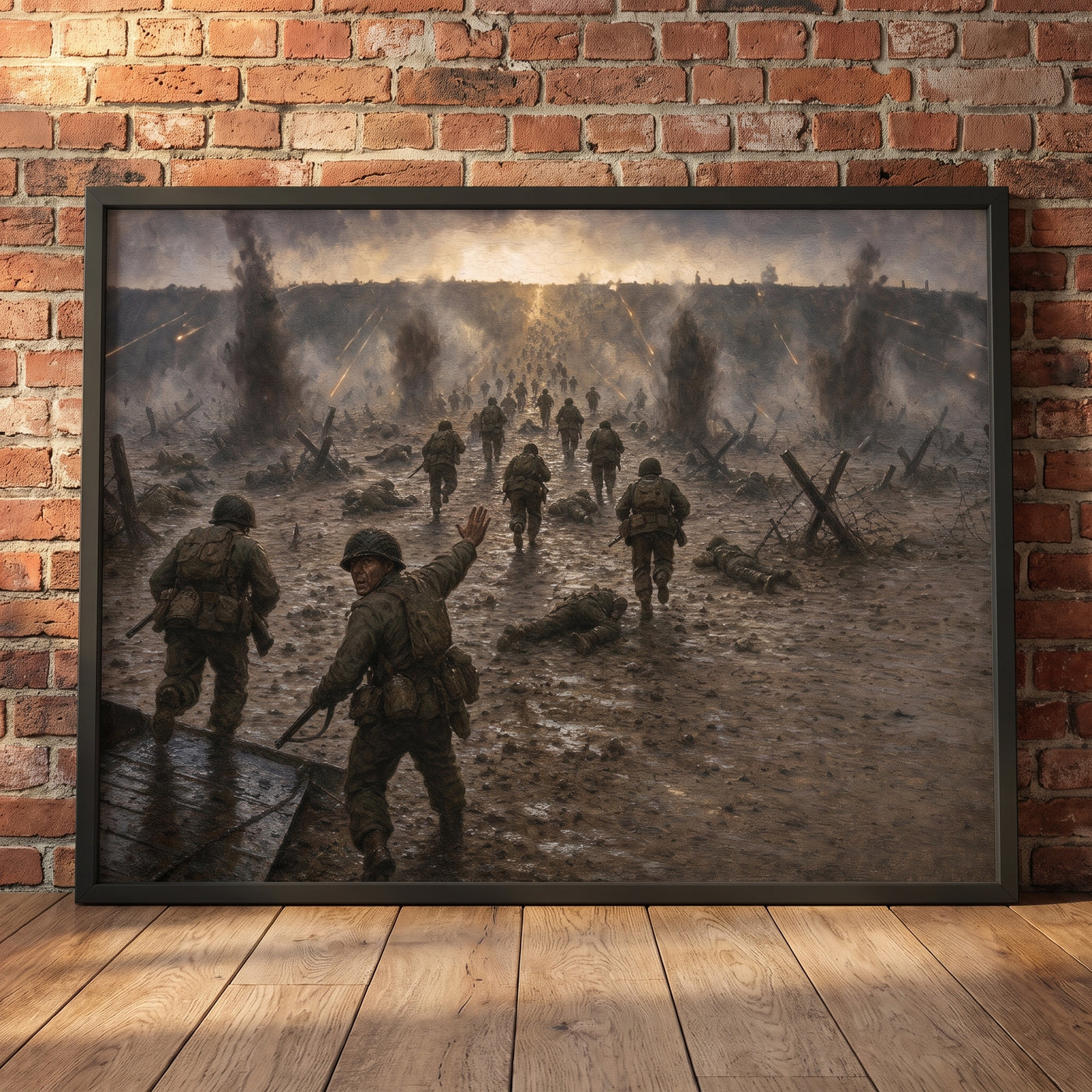 Behind the Assault Line framed print leaning against a wall