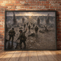 Behind the Assault Line framed print leaning against a wall