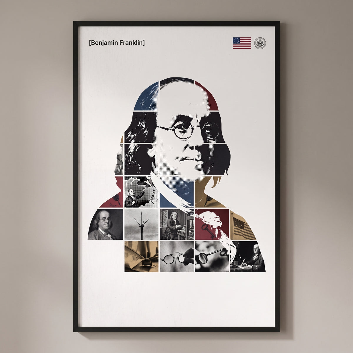 Benjamin Franklin — The Founding Father framed print on a plain wall