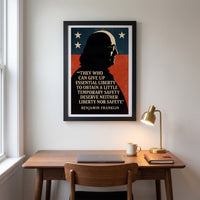Benjamin Franklin - Essential Liberty framed print hanging in a home interior